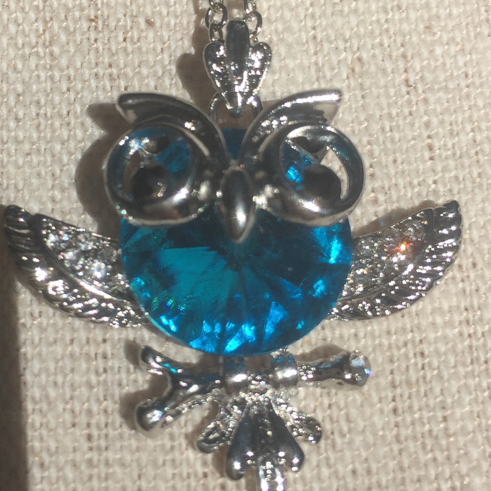 NOT FOR SALE Blue CZ Owl Pendant With 18” Chain